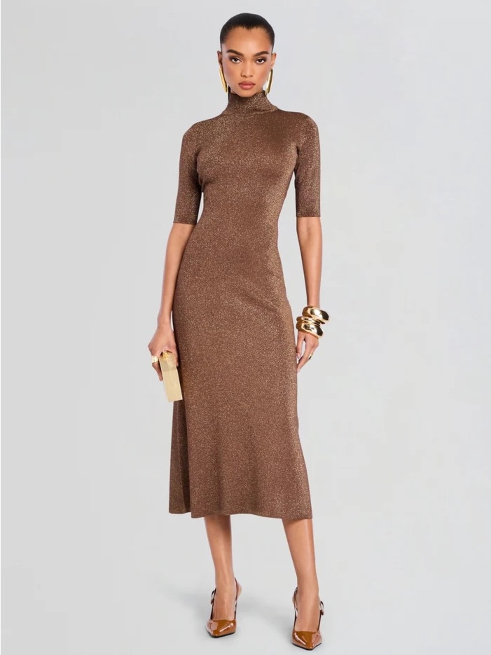 Retrofete Maribel Metallic Knit Dress - Metallic Pecan